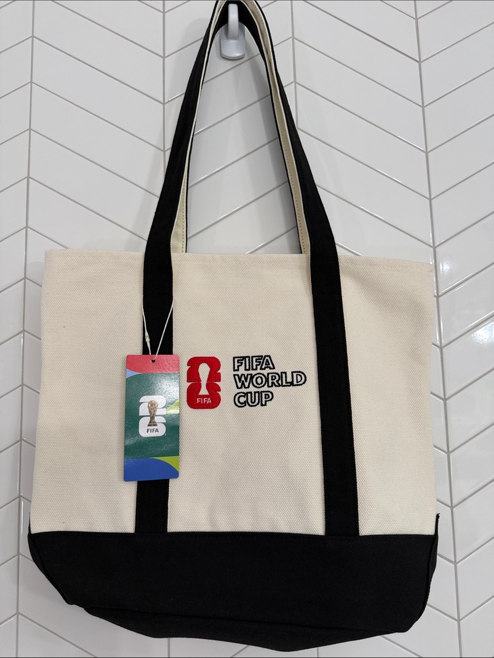 FIFA World Cup Canvas Tote Bag in Cream and Black NWT